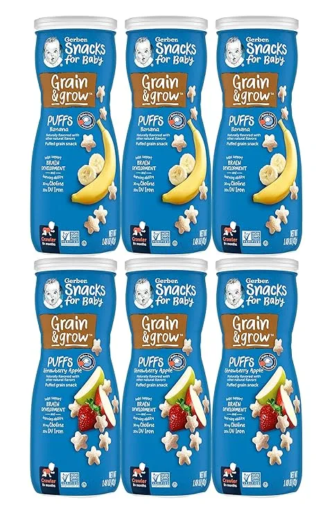 Gerber Graduates Puffs Cereal Snack, Banana and Strawberry Apple, 6 Co