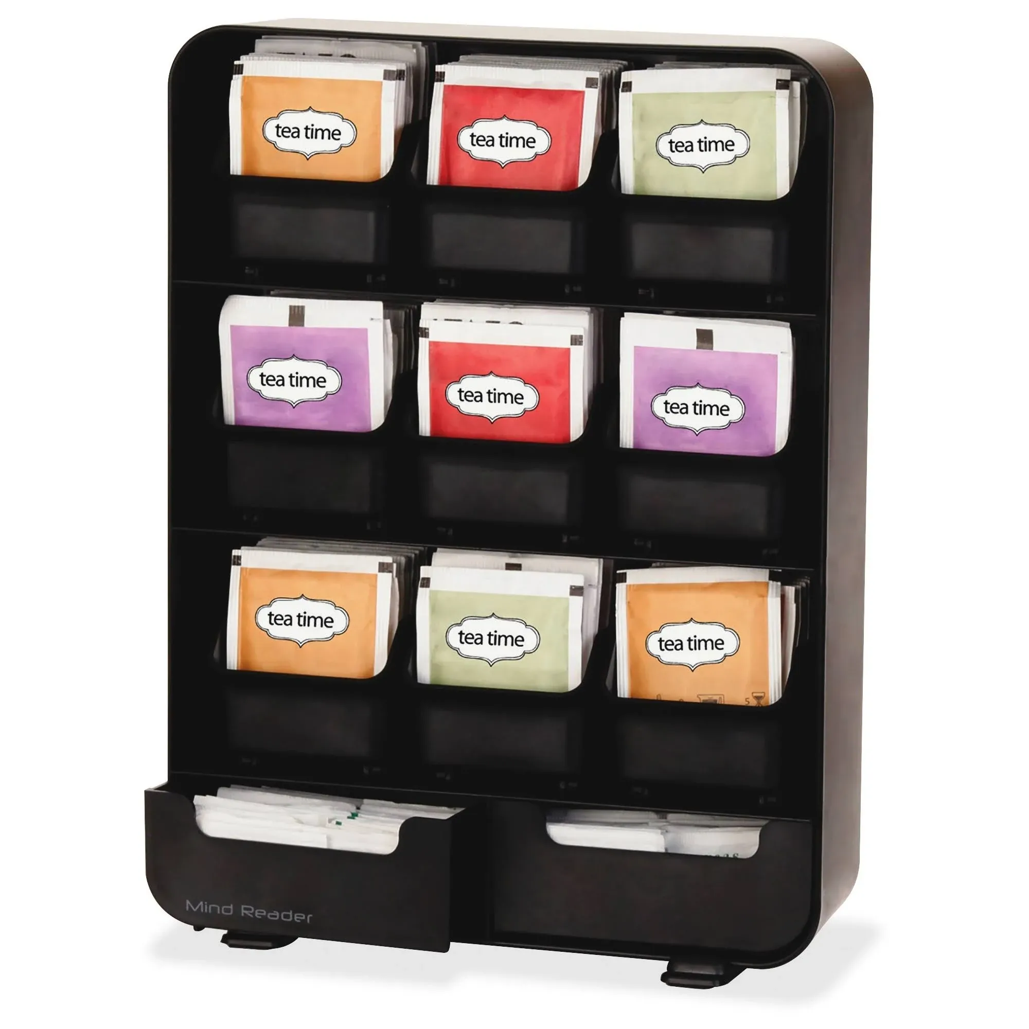 Mind Reader 9 Removable Drawers Tea Bag holder and Condiment Organizer, Black 