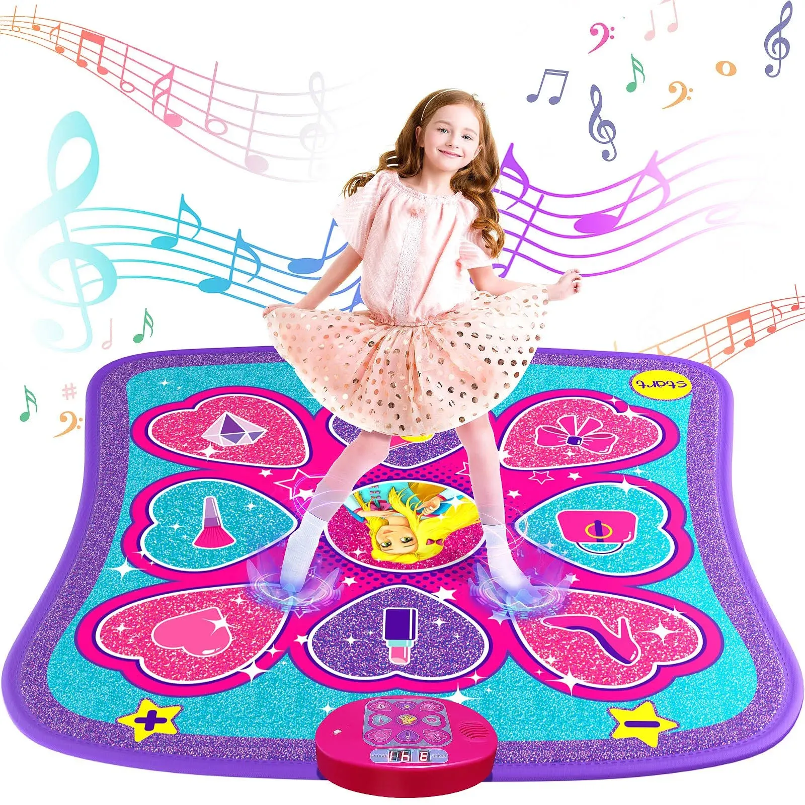  Dance Mat Toys, Toys for 3 4 5 Year Old Girl, with LED Lights, 9 Built-in 