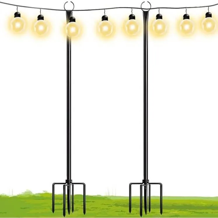 Walensee String Light Poles with Hook Outdoor Metal Lighting Pole for Hanging String Lights for Garden Party 9.4FT Lights Hanger with 5-Prong Fork Steel Stand Holder for Patio Christmas Wedding