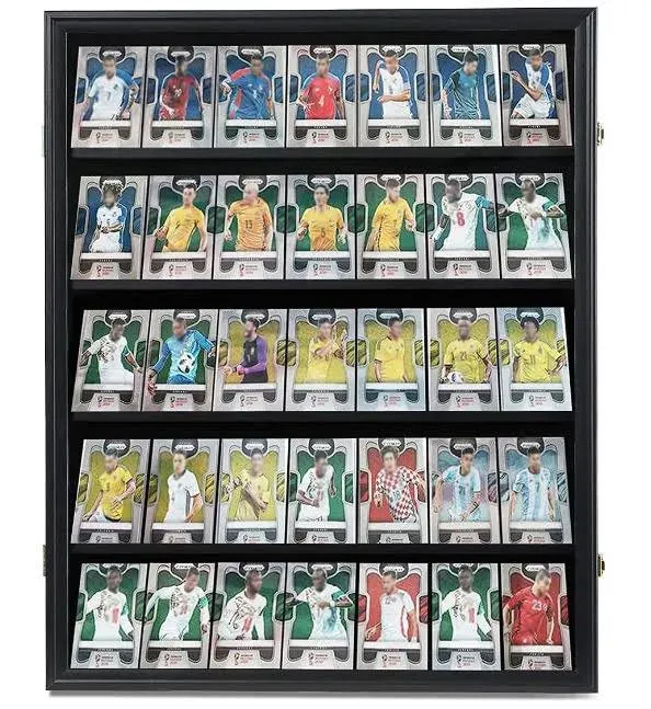 35 Graded Sports Card Display Case - Baseball Card Display Frame with UV Protection Clear View Lockable Wall Cabinet for Basketball Collectible Trading Card Black Finish