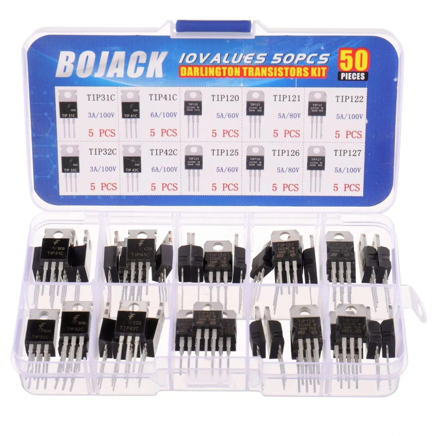 BOJACK 10 Values 50 Pcs Silicon Epitaxial Power Transistor TIP31C TIP32C TIP4...