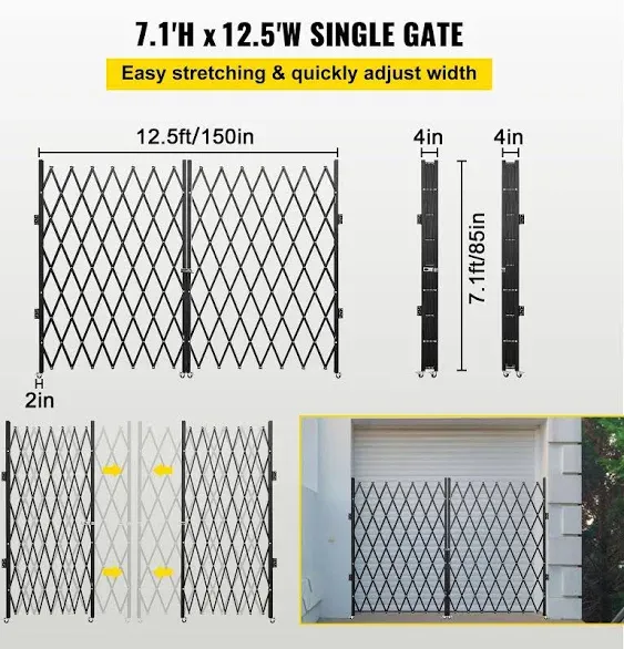 VEVOR Double Folding Security Gate, 87" H x 150" W Folding Door Gate, Steel Accordion Security Gate, Flexible Expanding Security Gate, 360° Rolling Barricade Gate, Scissor Gate or Door with Keys