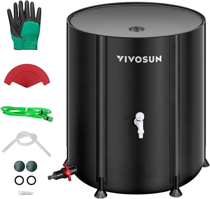 VIVOSUN Collapsible Rain Barrel, 53 Gallon Water Storage Tank with 1000D Oxford Cloth, Portable Rain Collection System Includes Two Spigots and Overflow Kit, Black