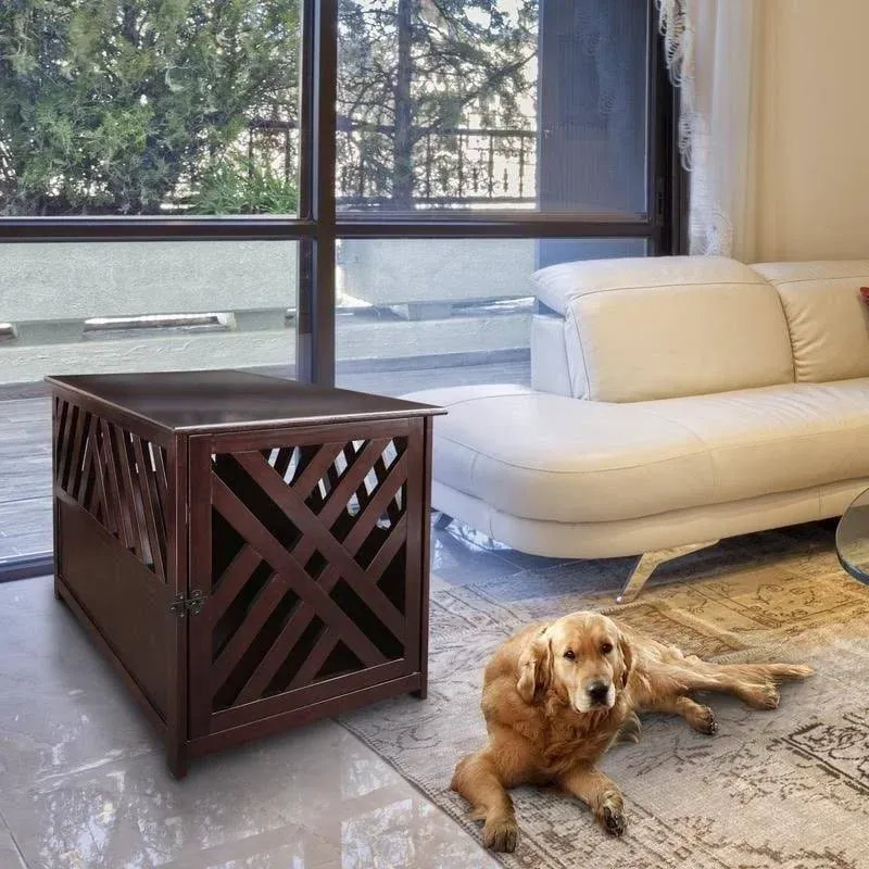 Casual Home Modern Lattice Wooden Pet Crate End Table - Espresso