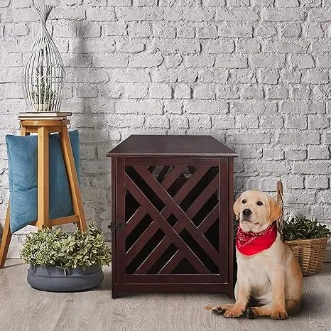 Casual Home Modern Lattice Wooden Pet Crate End Table - Espresso