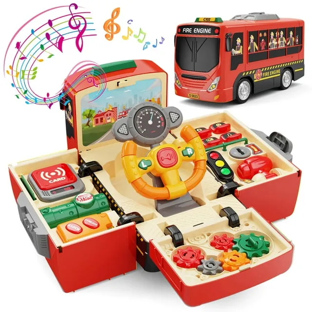 Hongtuo Fire Truck Toys with Teaching Meaning, Simulation Steering Wheel Driving Toy, Toddlers Fire Truck Toy with Sound and Light, Simulate A Rescue