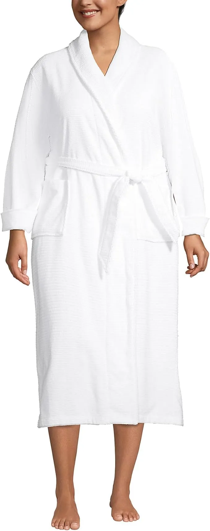 Plus Size Lands' End Cotton Terry Long Spa Bath Robe