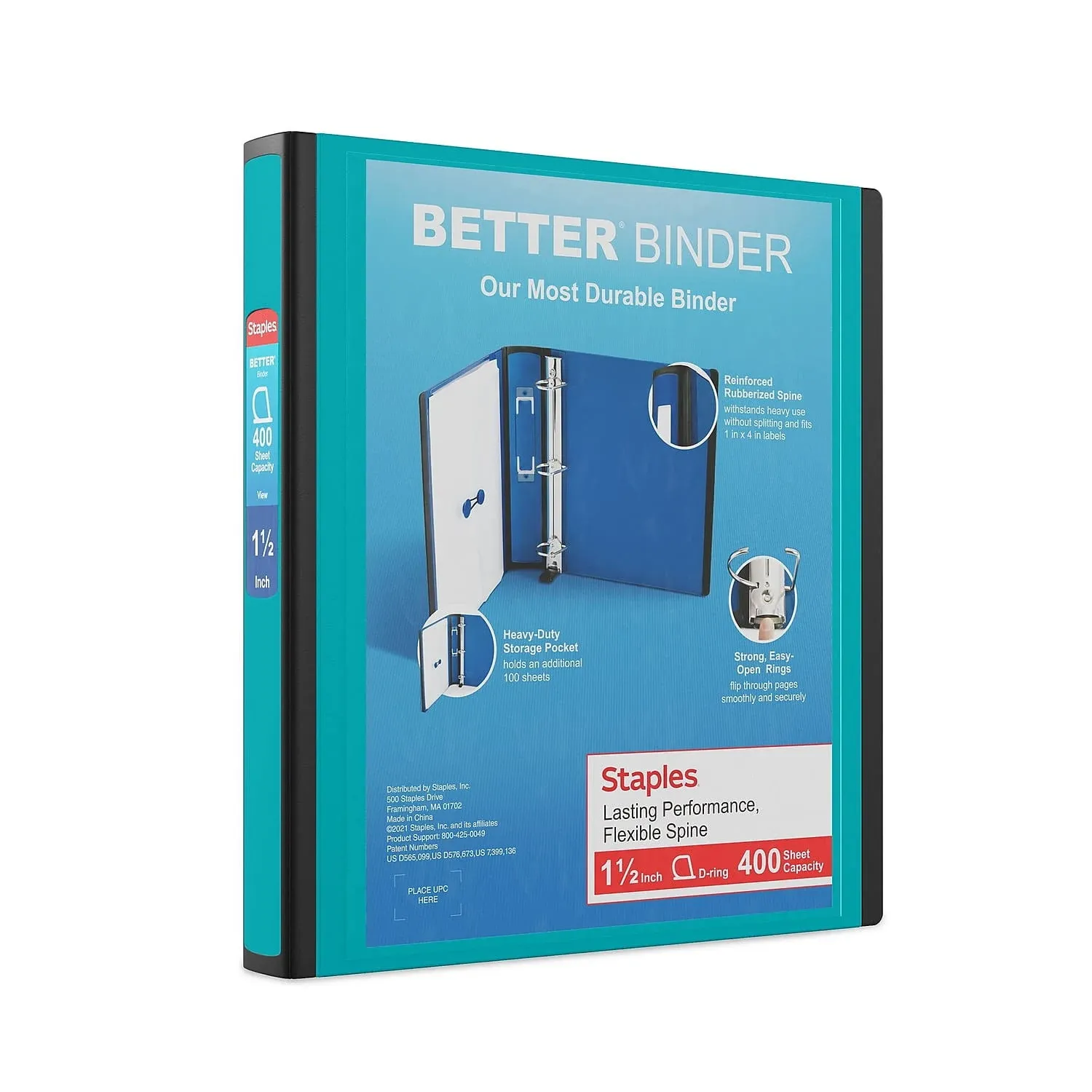 Staples 1.5" 3-Ring Better Binder Teal (13468-cc) 651742