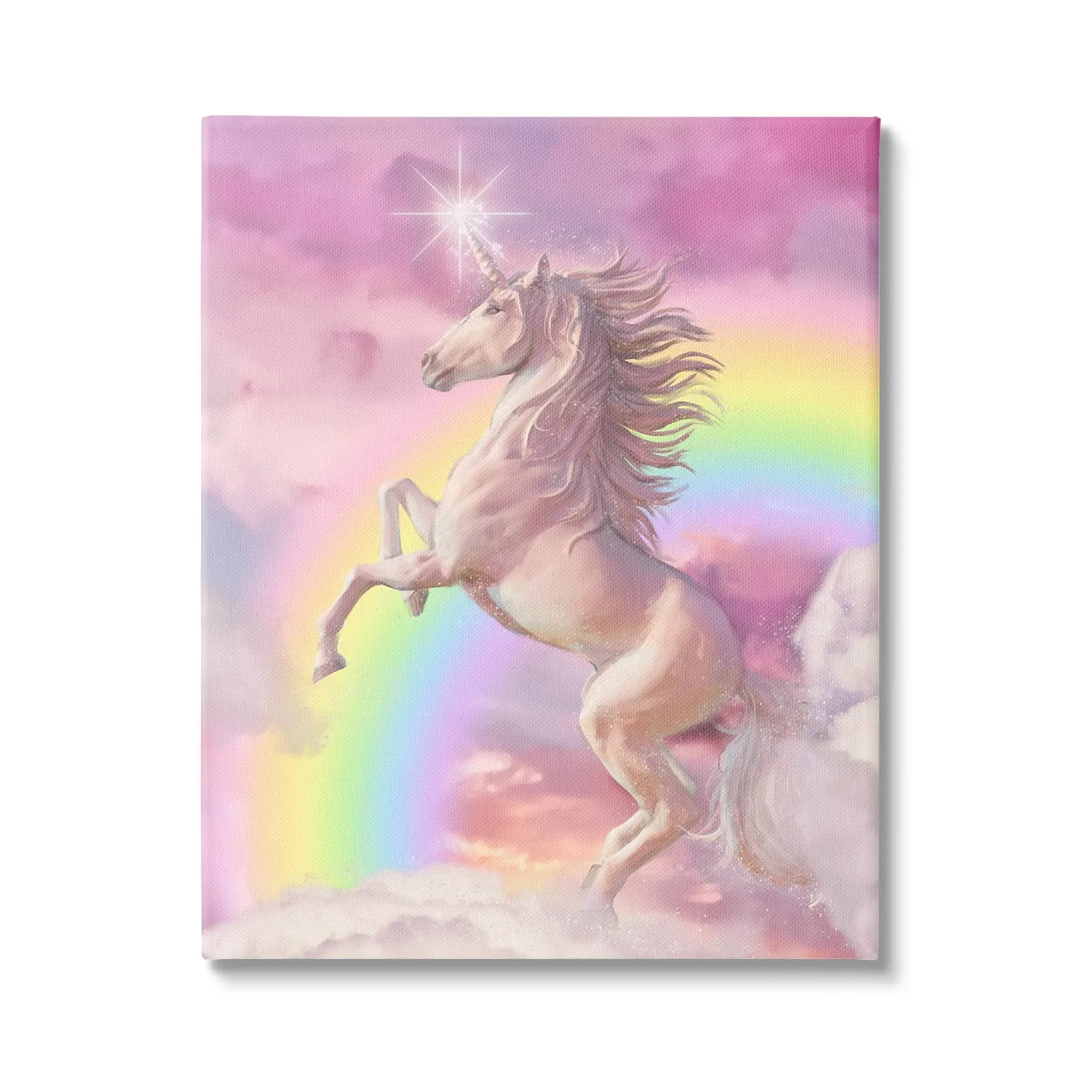 Stupell Industries Dazzling Unicorn Fluffy Pink Clouds Fantasy Rainbow , 24 x 30 ...