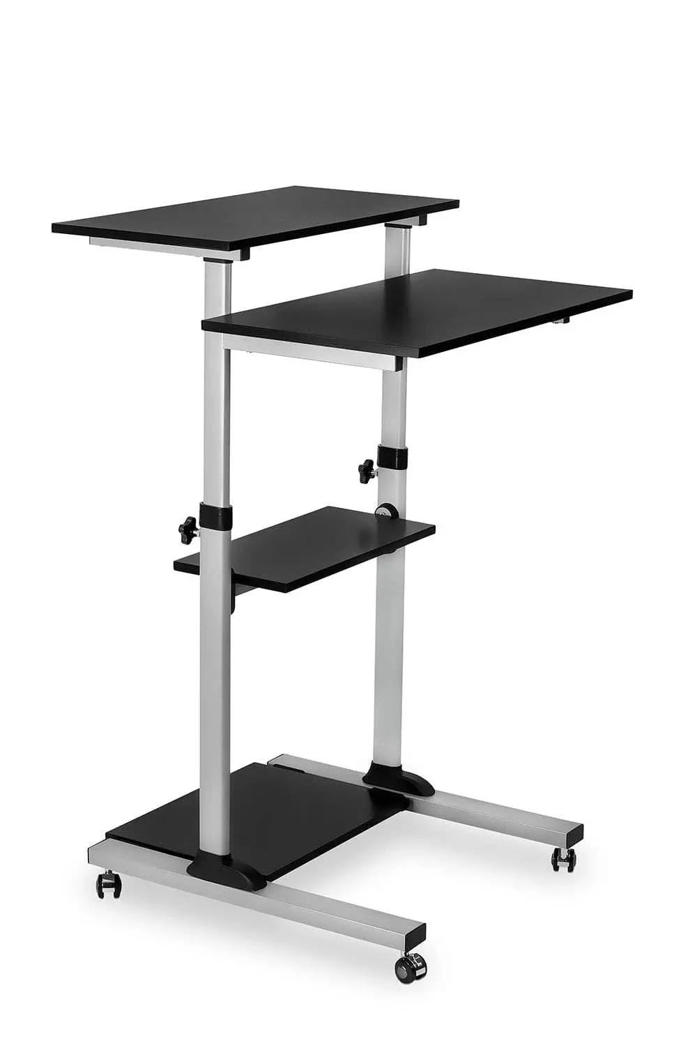 Mount-It! Mobile Stand Up Desk | Height Adjustable Rolling Cart | Silver