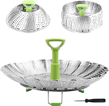 Consevisen Steamer Basket Stainless Steel Vegetable Steamer Basket Folding Steamer Insert for Veggie Fish Seafood Cooking, Expandable to Fit Various