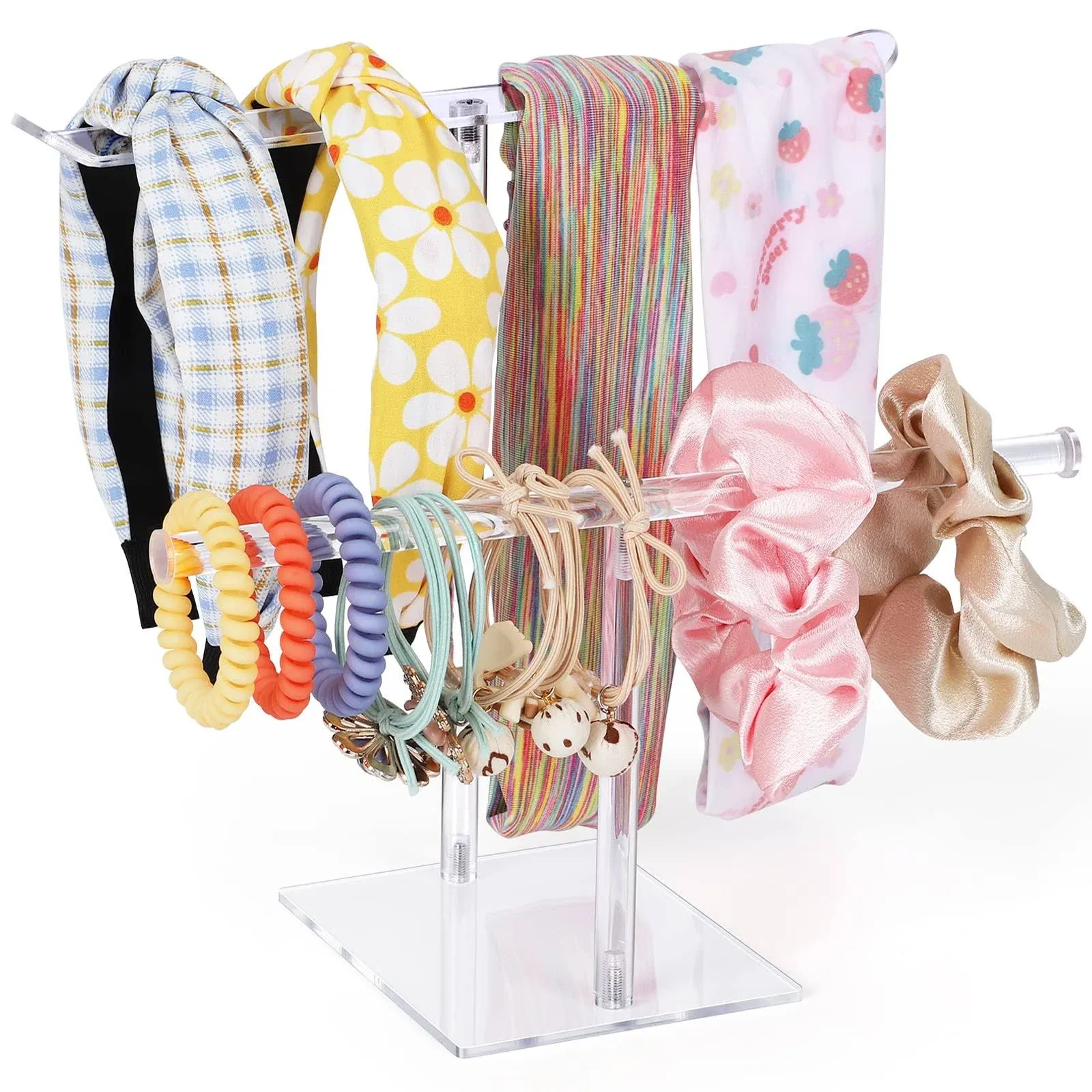 Headband Holder Scrunchie Holder Acrylic, Clear Hair Ties Holder Organizer, Headband Display Stand, Scrunchie Storage Organizer, Hair Accessories Organizer for Women and Girls