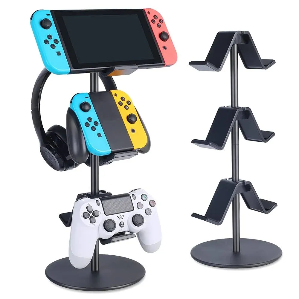 Controller Stand 3 Tier,Headphone Holder, Multi Adjustable Game Controller Headset Hanger for All Universal Gaming PC Accessories, Xbox PS4 PS5 Nintendo Switch(Smart Black)