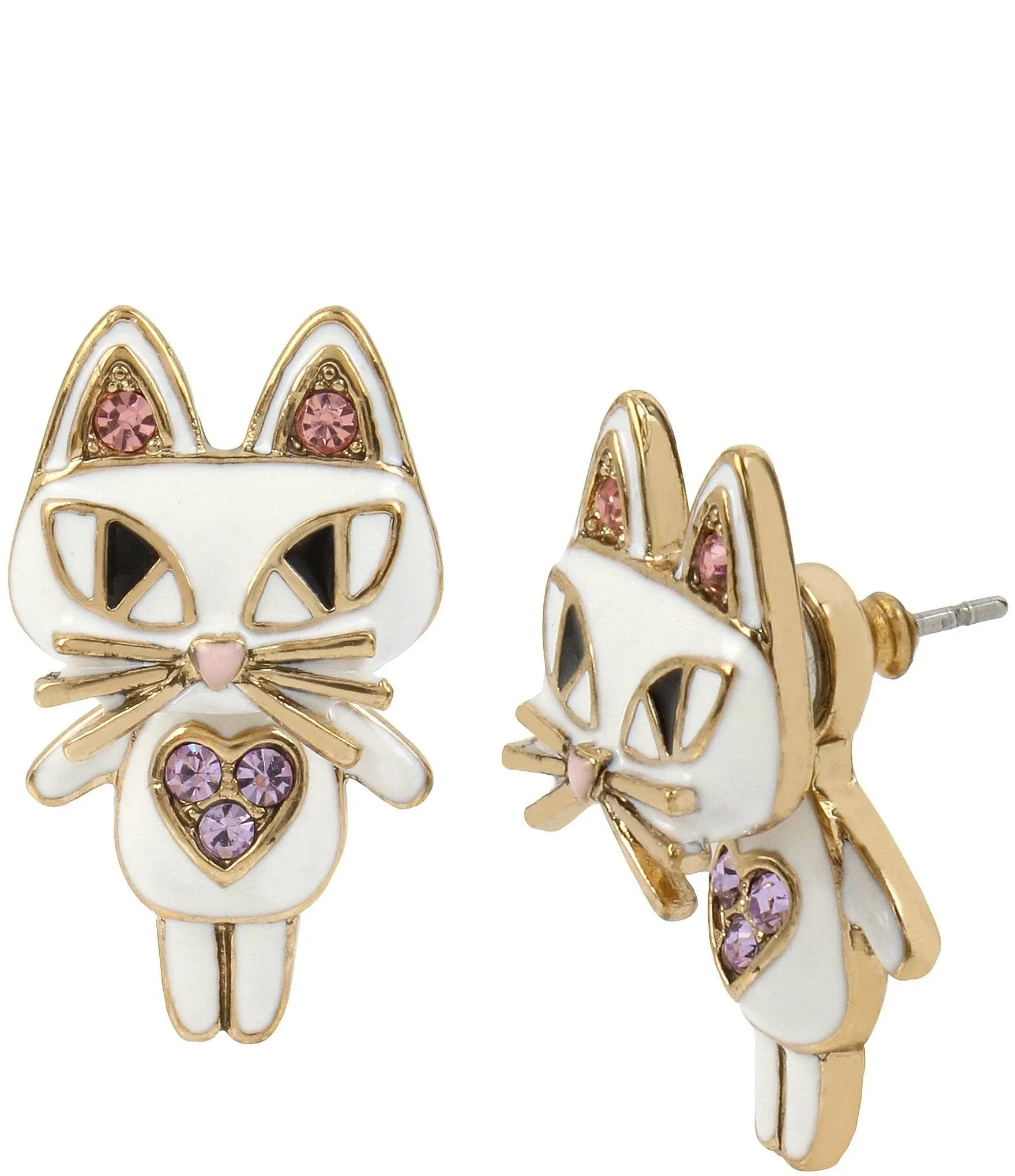 Betsey Johnson Jewelry | Betsey Johnson White Cat Earrings | Color: Gold/White ...