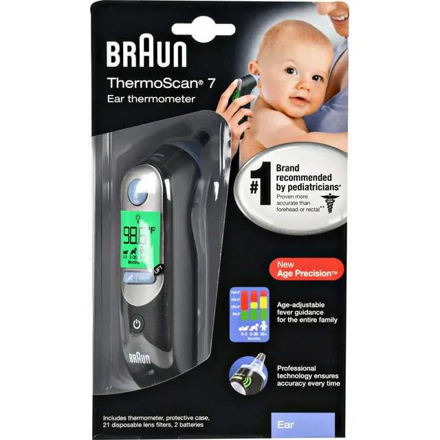 Braun ThermoScan 7 – Digital Ear Thermometer for Kids, Babies, Toddlers and Adults – Fast, Gentle, and Accurate Results in 2 Seconds - Black, IRT6520