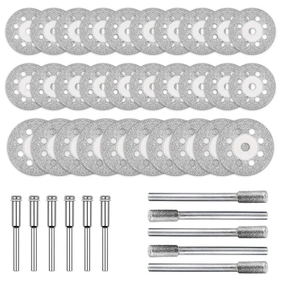 Diamond Cutting Wheels + Burs for Dremel Rotary Tool Glass Stone Tile Cutter 545 Cut Off Disc Masonry Ceramic Concrete Notching Die Grinder Bits 35pc + 6 Mandrels