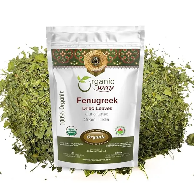 Organic Way Fenugreek Dried Leaves (Kasuri Methi) - Organic & Kosher Certified | Raw, Vegan, Non GMO & Gluten Free | USDA Certified | Origin - India (1/4LBS / 4Oz)