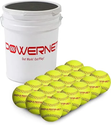 PowerNet Softball Batting Practice Equipment, Softball Training Equipment, Bucket of Softballs, Weighted Softballs, Flexi Soft Balls, Crushers, 11" & 12" Softballs