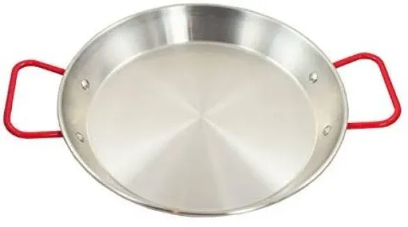 SUNRISE Kitchen Supply Stainless Steel Paella Pan with Red Handle (10")