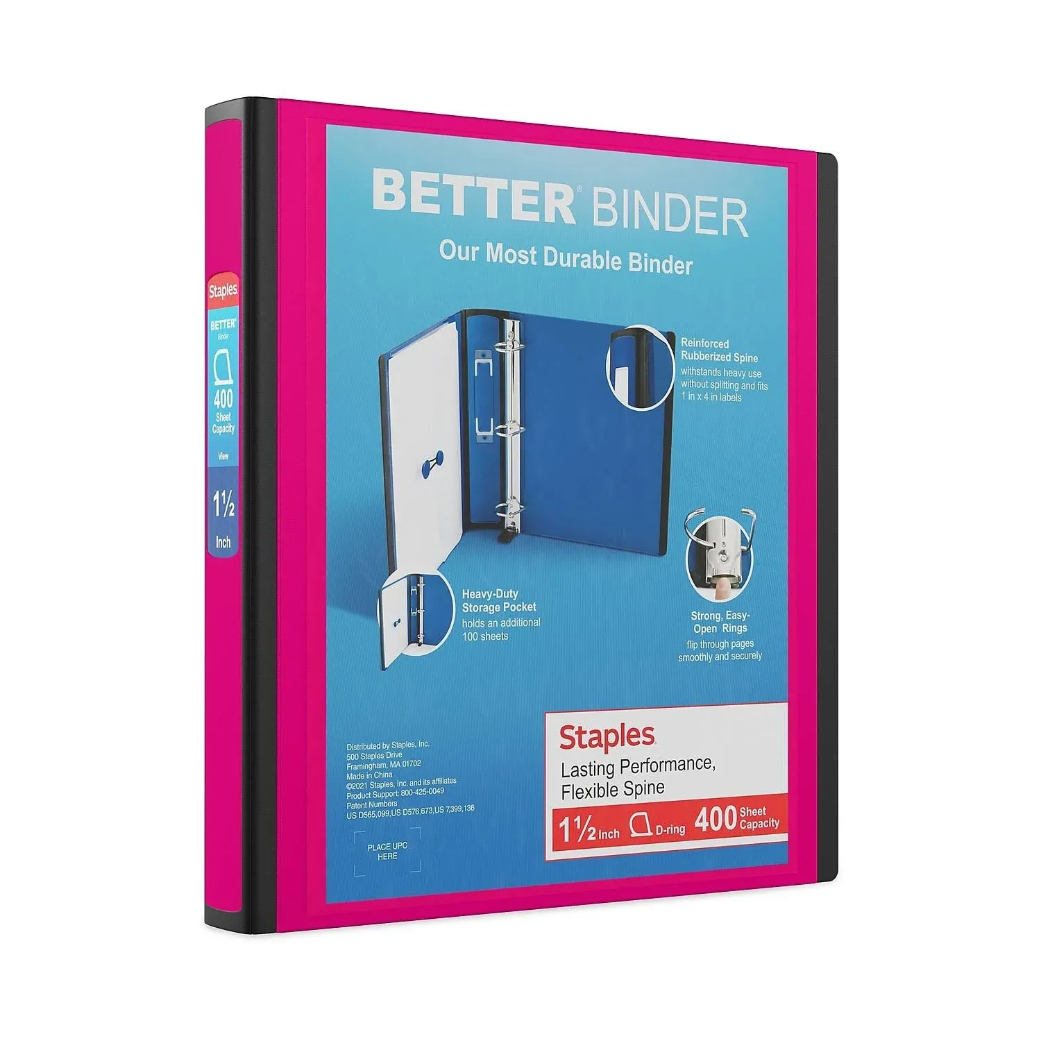 Staples 1.5&#034; 3-Ring Better Binder Pink (13569-CC) 651746