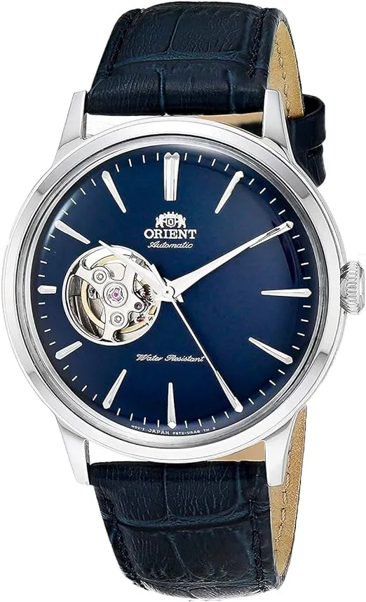 Orient 'Bambino Open Heart' Japanese Automatic Stainless Steel and Leather Dress Watch
