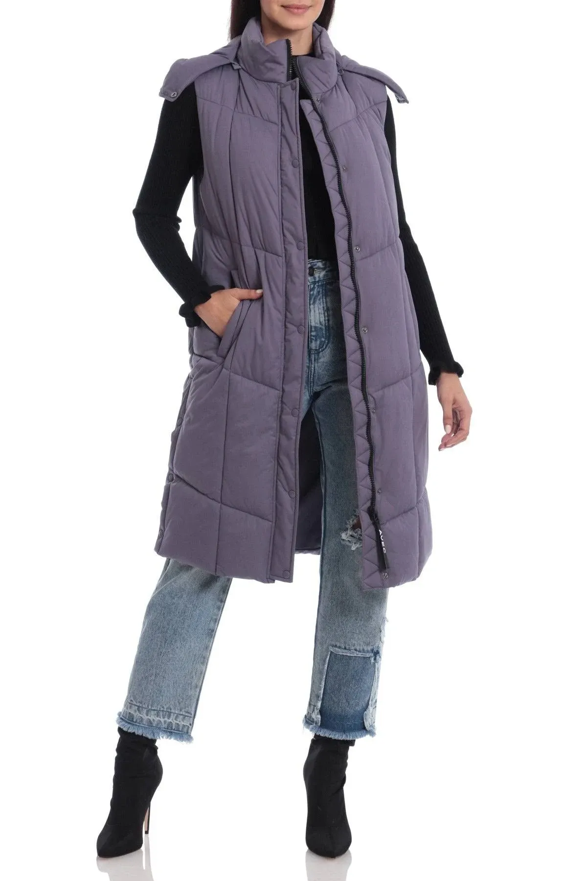 avec Les Filles Hooded Longline Puffer Vest in Dusk