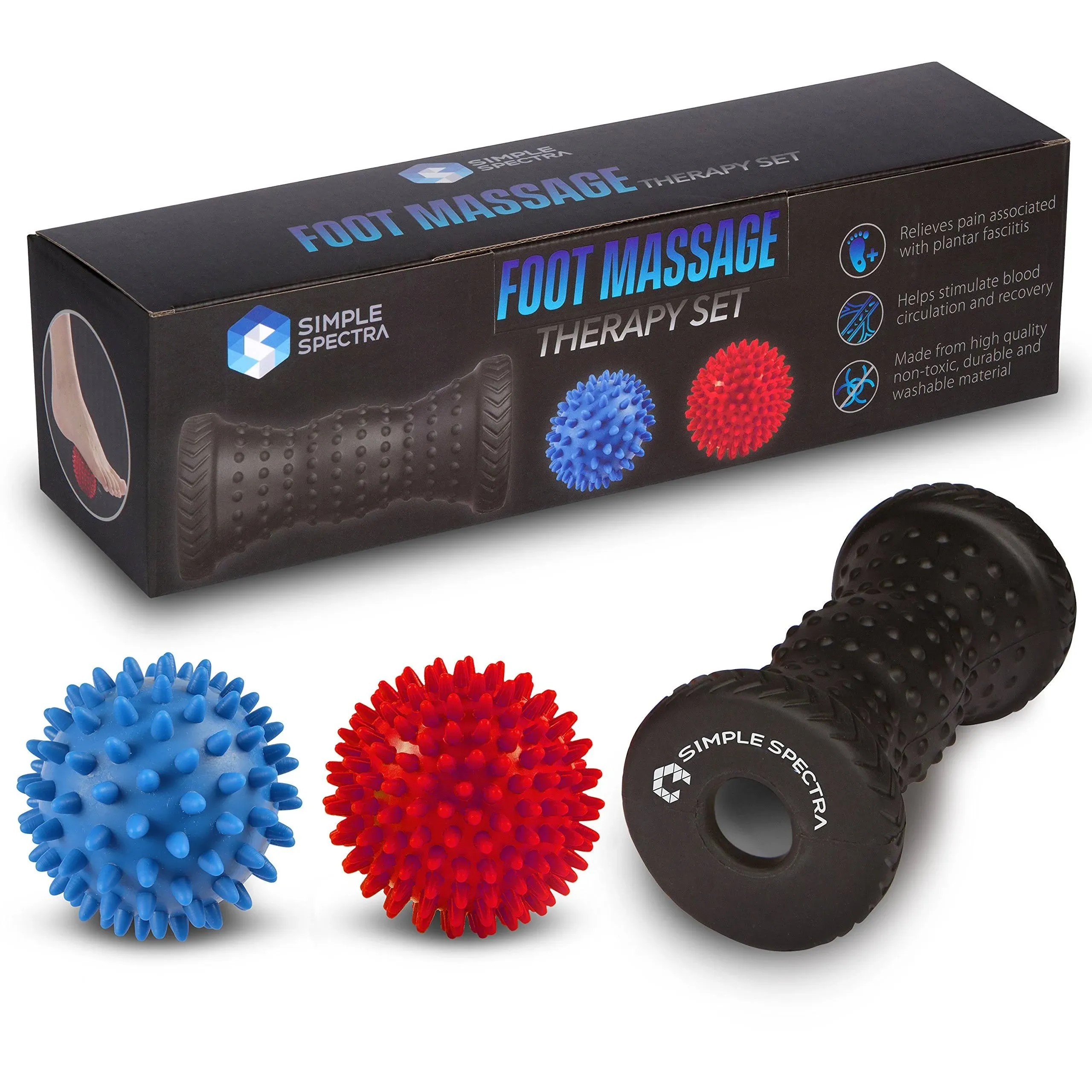 Foot Massager Roller &amp; Spiky Ball Therapy Set - Massage Tool for Muscle Pain Rel