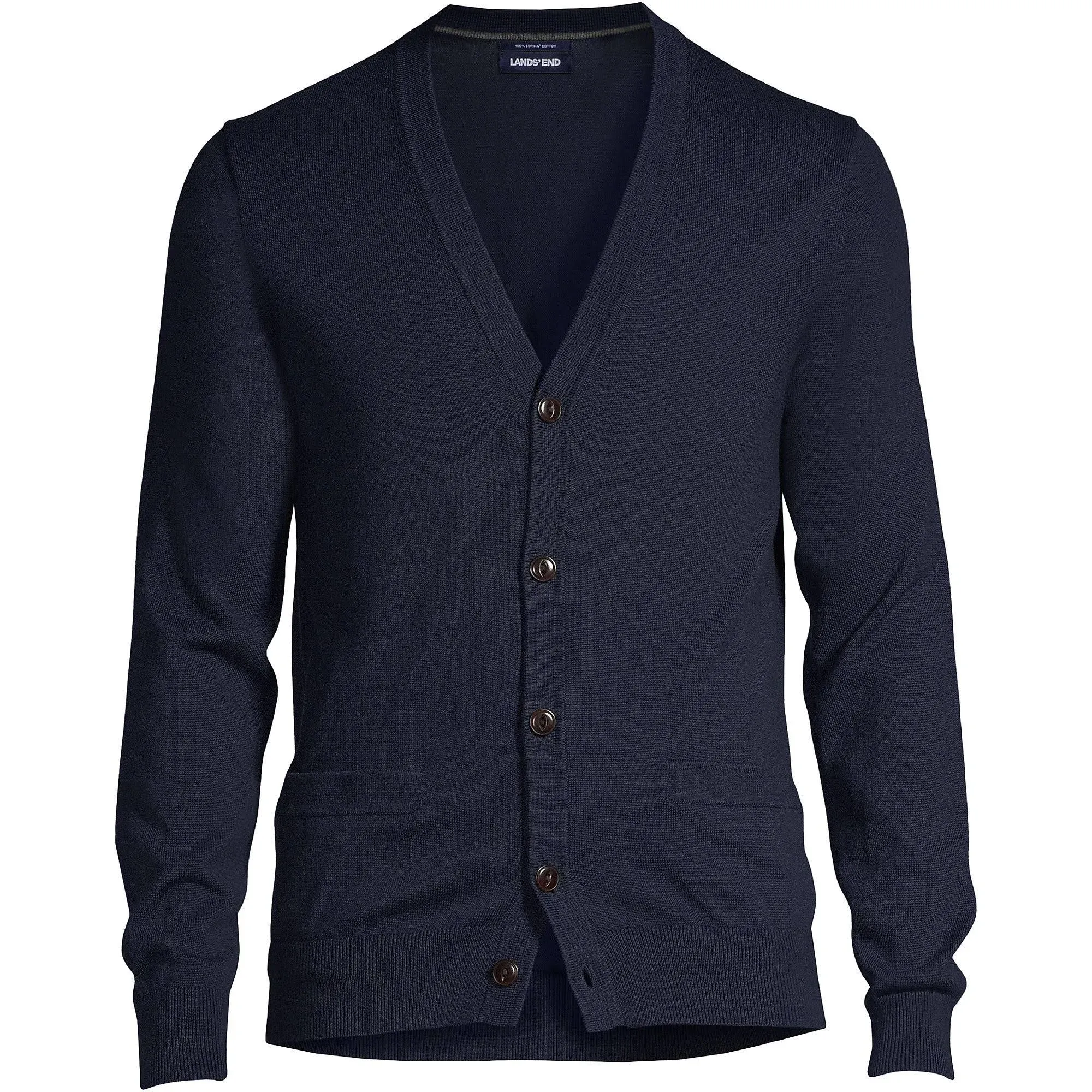 Lands' End Men's Tall Fine Gauge Cotton V-Neck Cardigan Sweater, Size: Tall XL, Blue