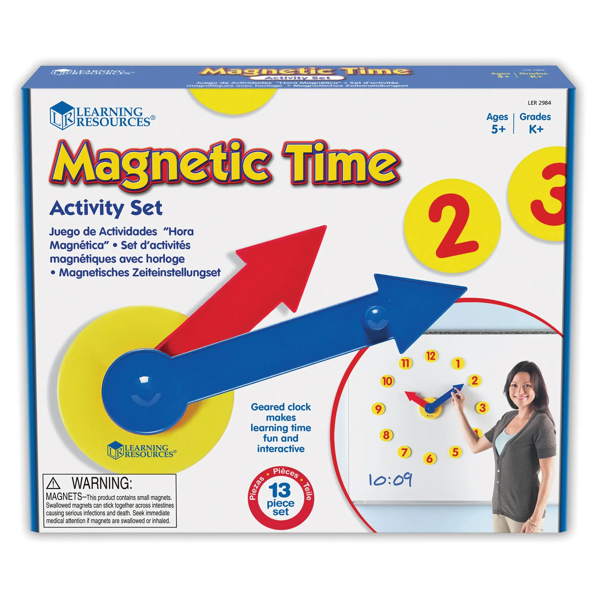 Learning Resources Magnetic Time Activity Set, Homeschool, Time Telling, Basic Math Skills, Giant Demo Clock, Whiteboard Accessories, Grades K+, Ages 5+