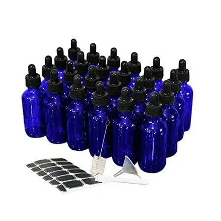 24 Pack Blue 2 Oz Glass Dropper Bottles | the Cobalt Glass Bottles for Essential