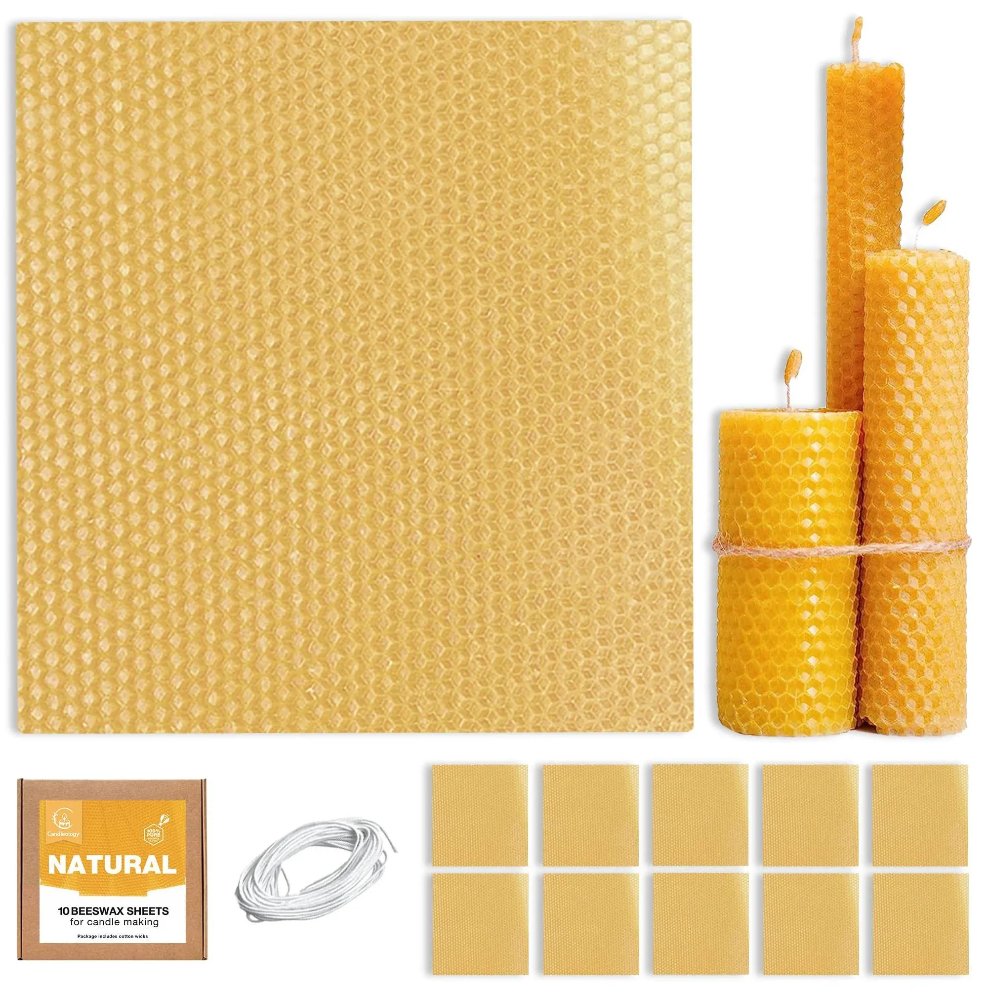 Natural Beeswax Sheets for Candle Making - DIY Beeswax Candle Rolling Kit for...