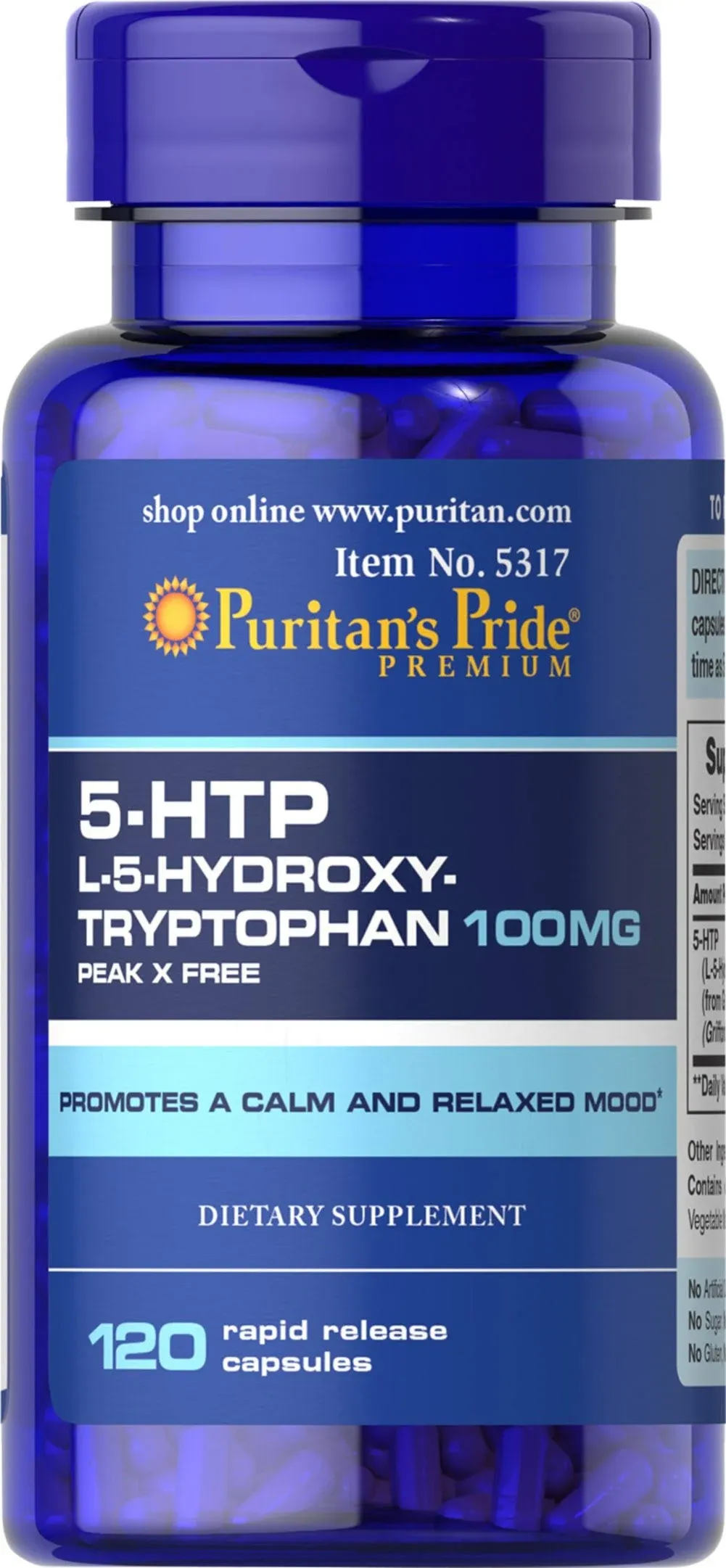 Buy 5-HTP 100 (Griffonia Simplicifolia) 120 Capsules By Puritan's Pride | Herbspro.com