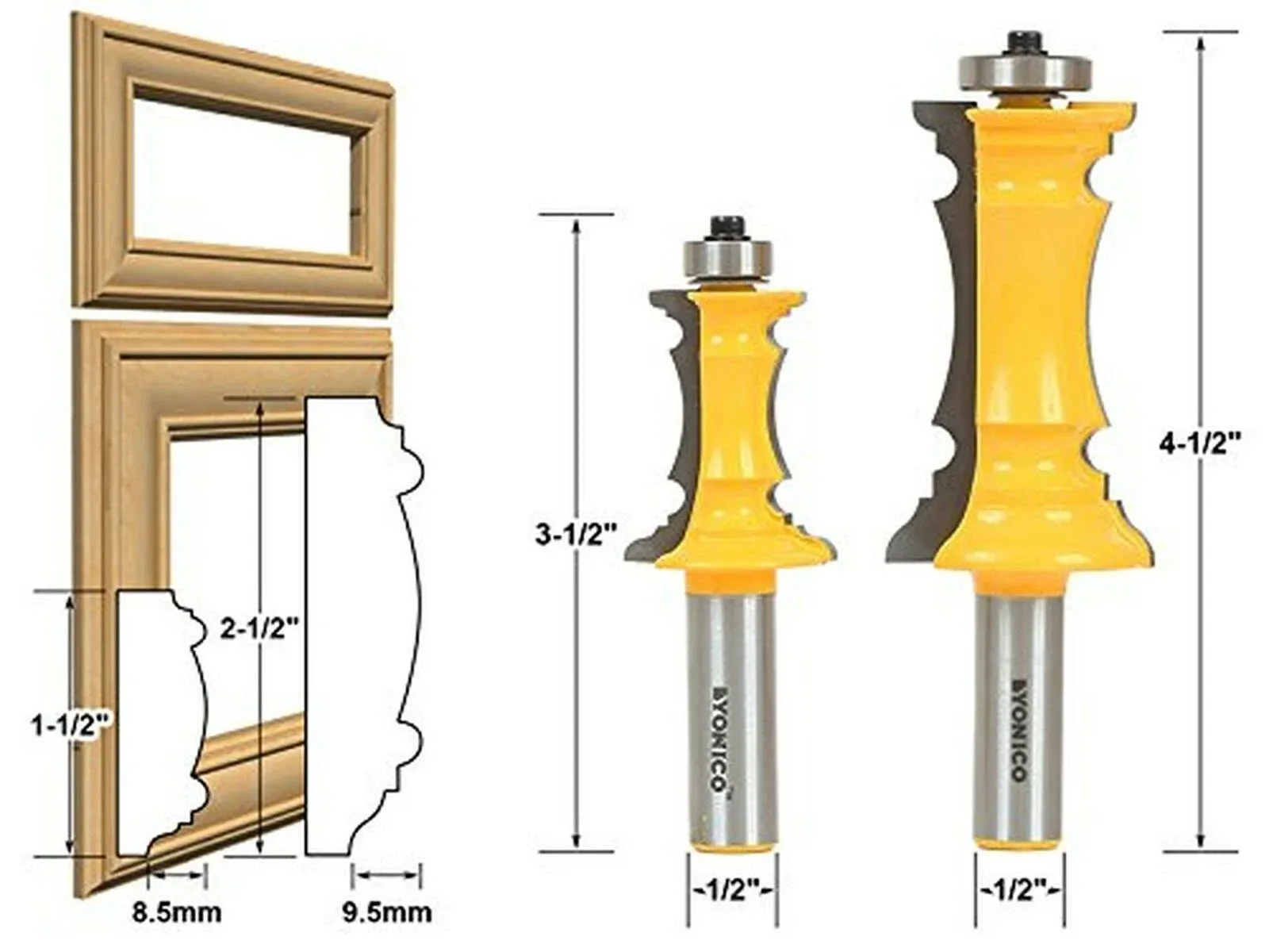 Yonico 16266 Miter Frame Molding Router Bit Set