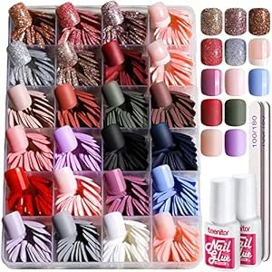 Teenitor Press on Nails Short,576pcs Matte Square Short Fake Nails with Nail Glue, Glue on Nails,24 Colors