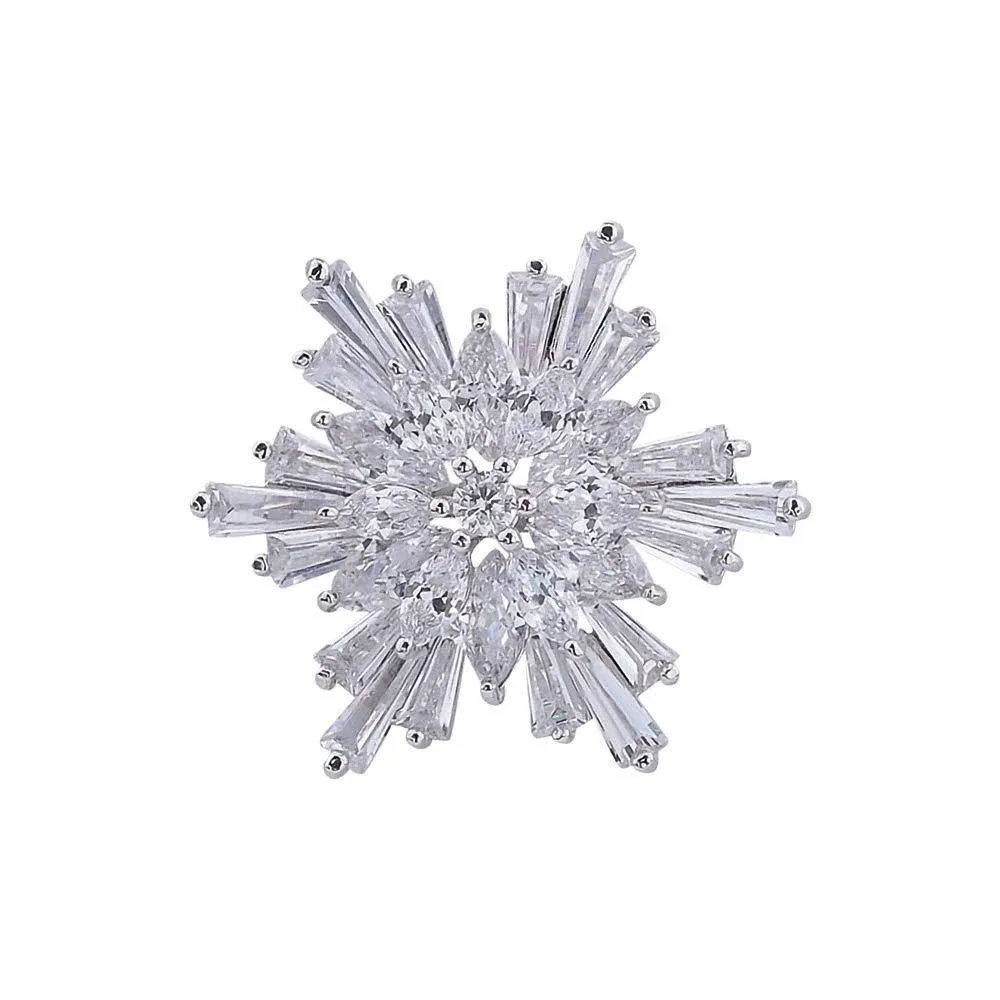 Oka Clear Austrian Crystal Winter Snowflake Brooch Pin, Elegant White Crystal ...