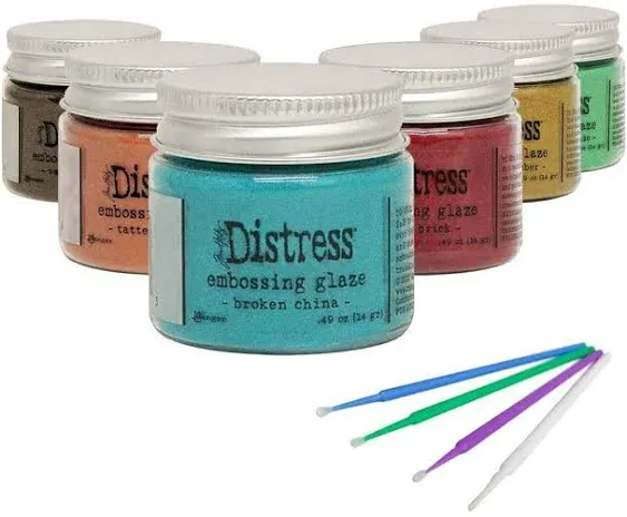 New Ranger Tim Holtz Distress Embossing Glaze 2020 Set- Includes PTP Flash Deals Blending Sticks (12 Complete 2020 Collection)