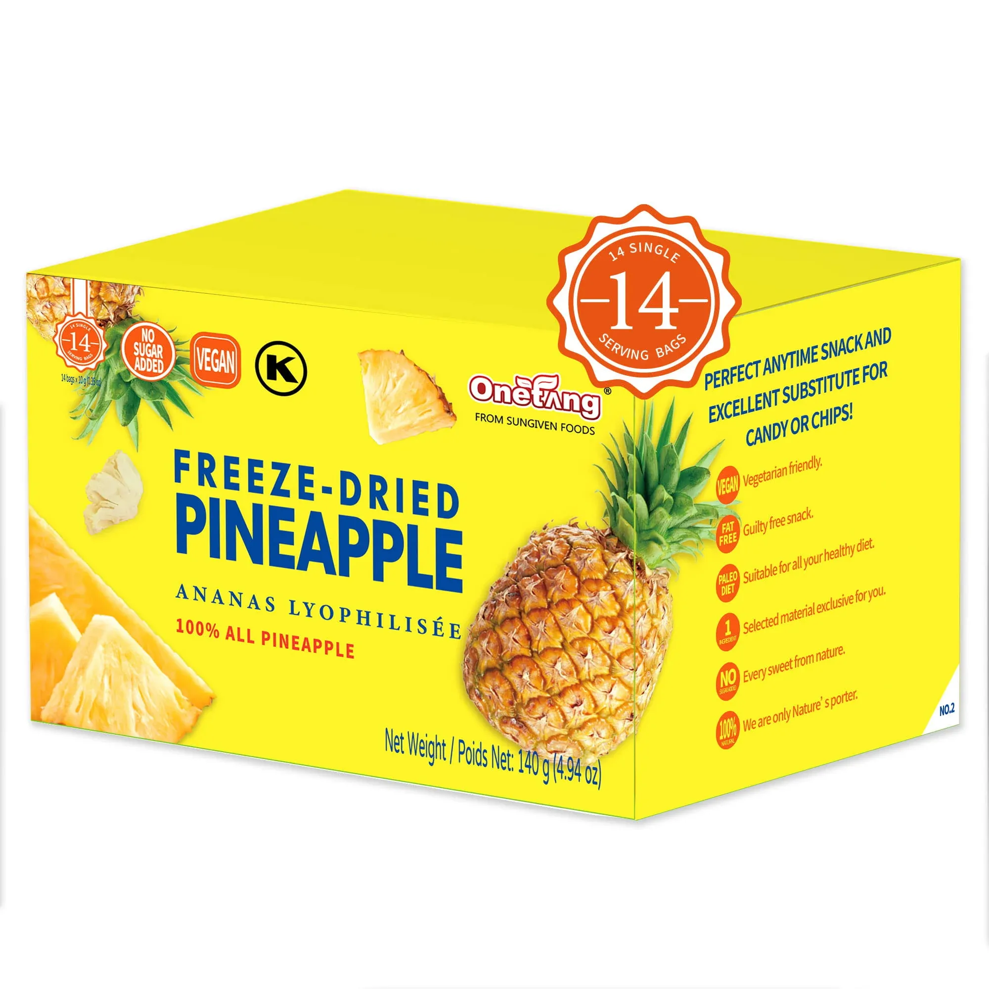 ONETANG Freeze-Dried Fruit Pineapple Chips, 10 Pack Single-Serve Pack, Non Gmo, Kosher, No Add Sugar, Gluten Free, Vegan, Holiday Gifts, Healthy Snack