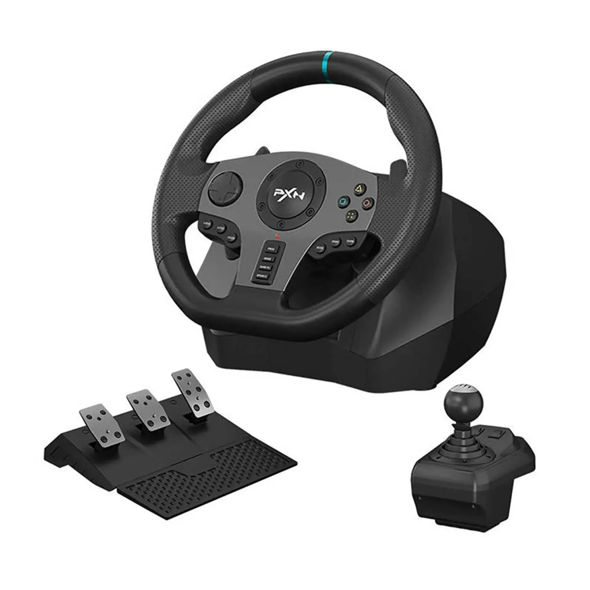 PXN V9 Universal USB Car Sim Race Steering Wheel; with 3-Pedal Pedals and Shifter Bundle