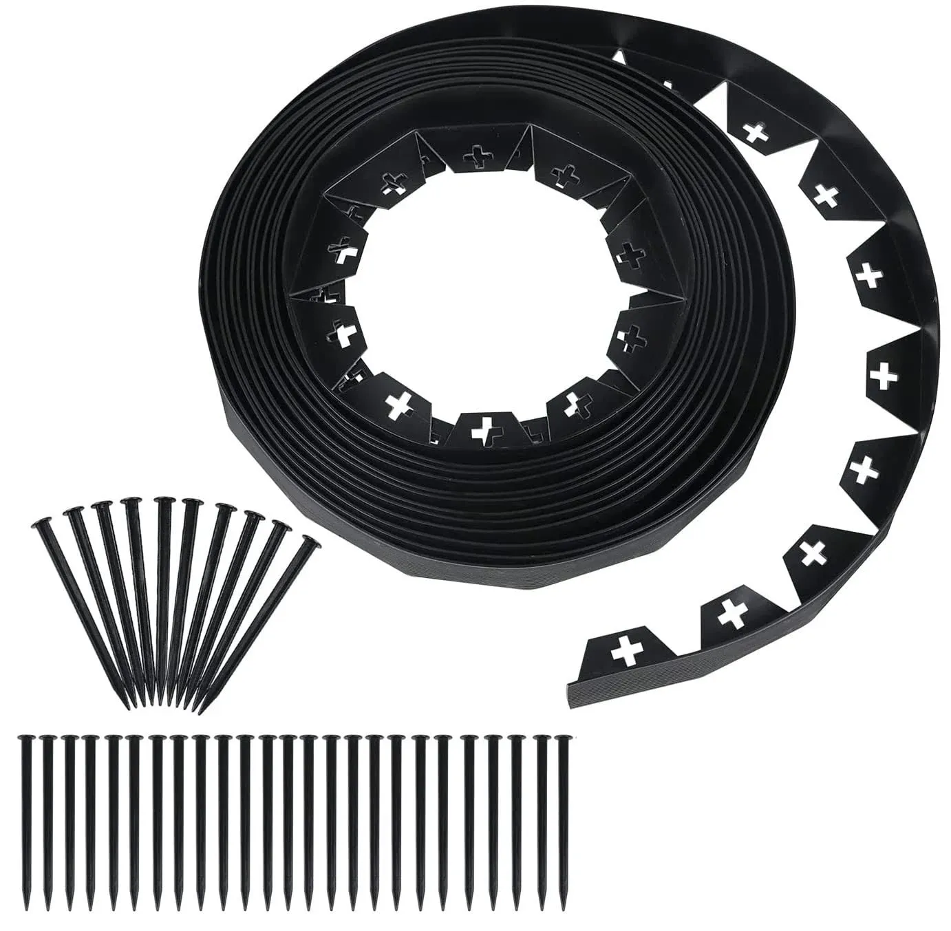 Worth Garden 30 ft No Dig Landscape Edging (50pcs Spikes Included) Black Plastic ...