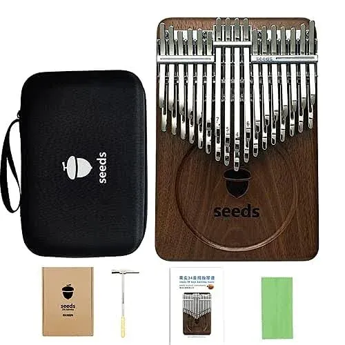 Seeds Pisces 34 Key Chromatic Kalimba C-Tuned | Double Layer Flat Board Thumb Piano Instrument | Music Kalimba Gifts Idea