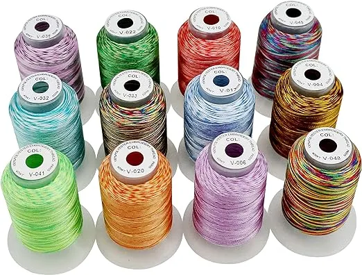 New brothread 12 Colors Variegated Polyester Embroidery Machine Thread Kit 500M (550Y) Each Spool for Brother Janome Babylock Singer Pfaff Bernina Husqvaran Embroidery and Sewing Machines-Assortment1