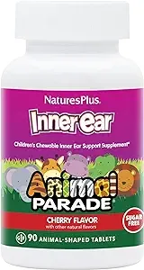 Natures Plus Animal Parade Inner Ear Support Children’s Chewable - Natural Cherry Flavor - 90 Animal-Shaped Tablets - Probiotic Supplement - Gluten Free - 45 Servings