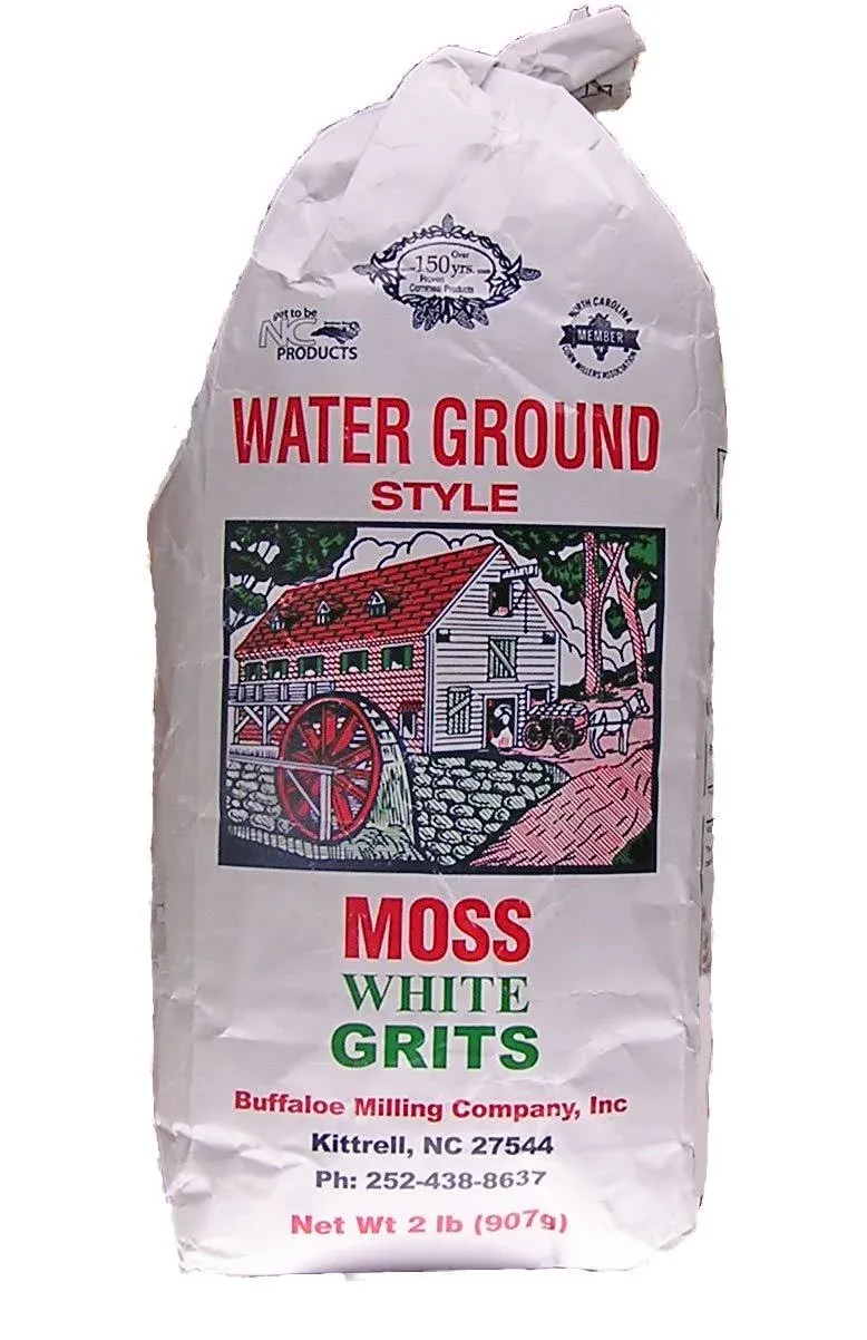 Buffaloe Milling Grits, Moss White, Water Ground Style - 2 lb