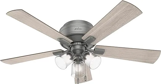 Hunter Crestfield 52-in Noble Bronze LED Indoor Flush Mount Ceiling Fan with Light (5-Blade)