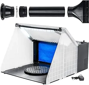 Master Airbrush Lighted Airbrush Station Hobby Portable Spray Paint Booth with LED Lighting - Portable, Lightweight with 25W Fan, 16.5"x19"x13.5", Turntable, 6' Exhaust Hose, Painting Booth, Indoor