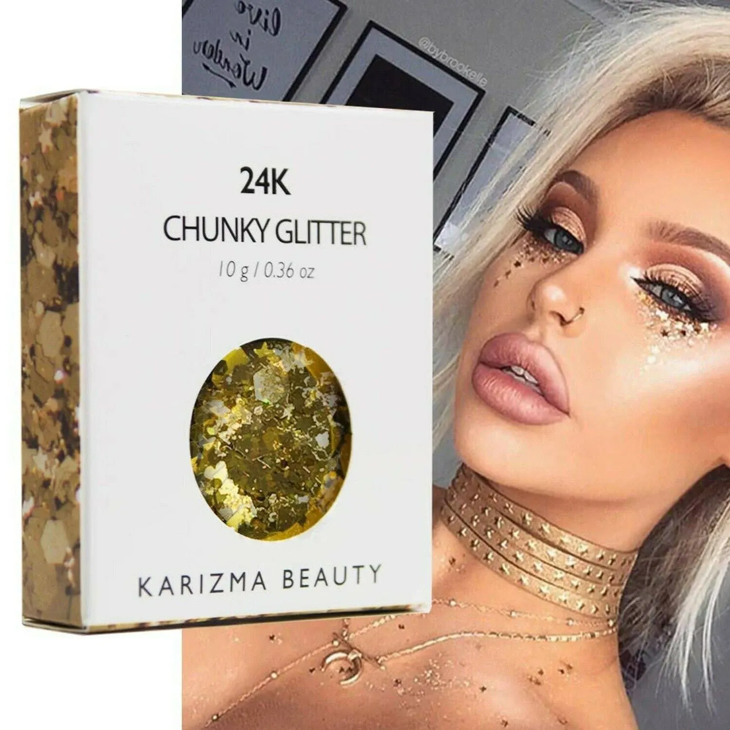 24K Gold Chunky Glitter Karizma Beauty 10g Festival Glitter Cosmetic Face Body ...