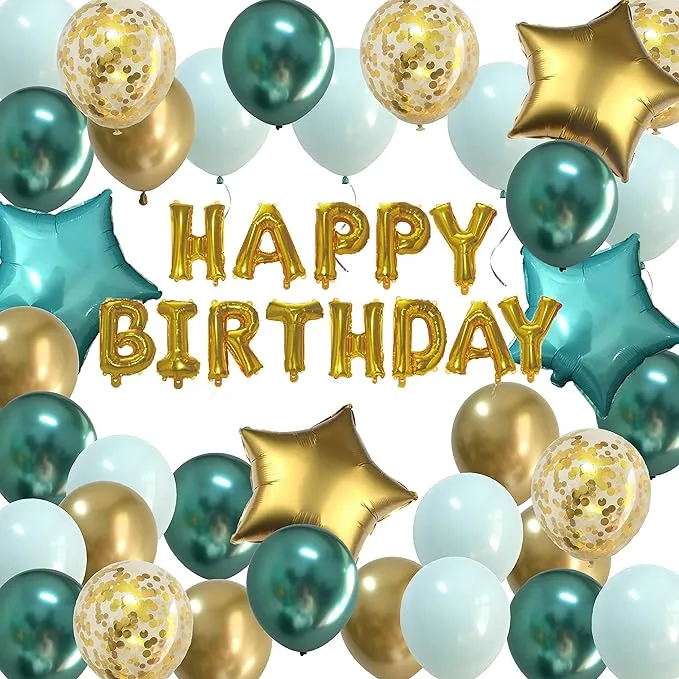 Glabby Birthday Decorations Mint Green Gold Happy Birthday Balloons