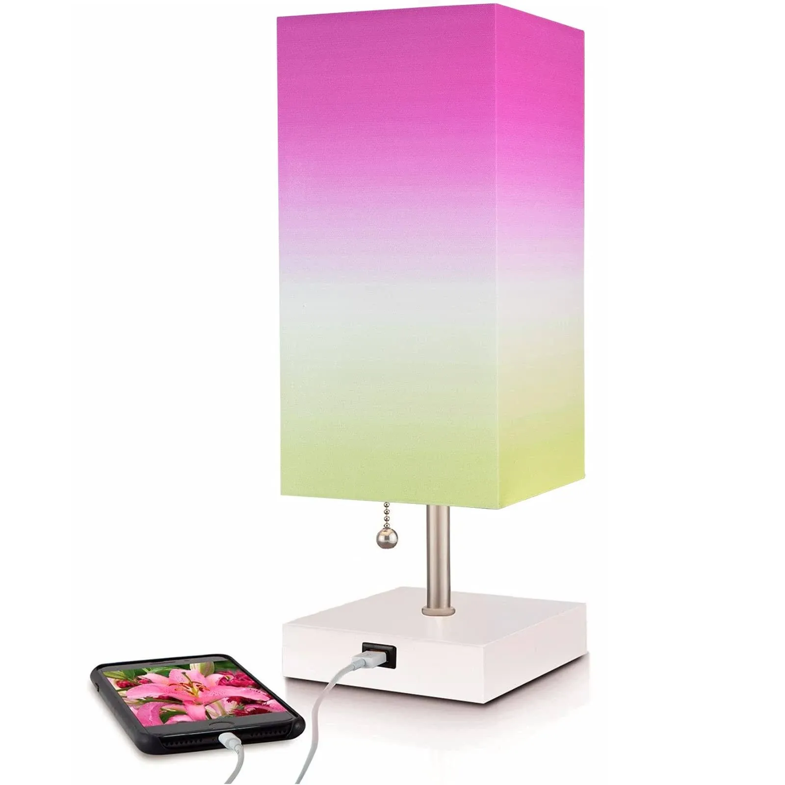 MissionMax Modern Lemonade Ombre Small Table Lamp W USB Quick Charging Port ...