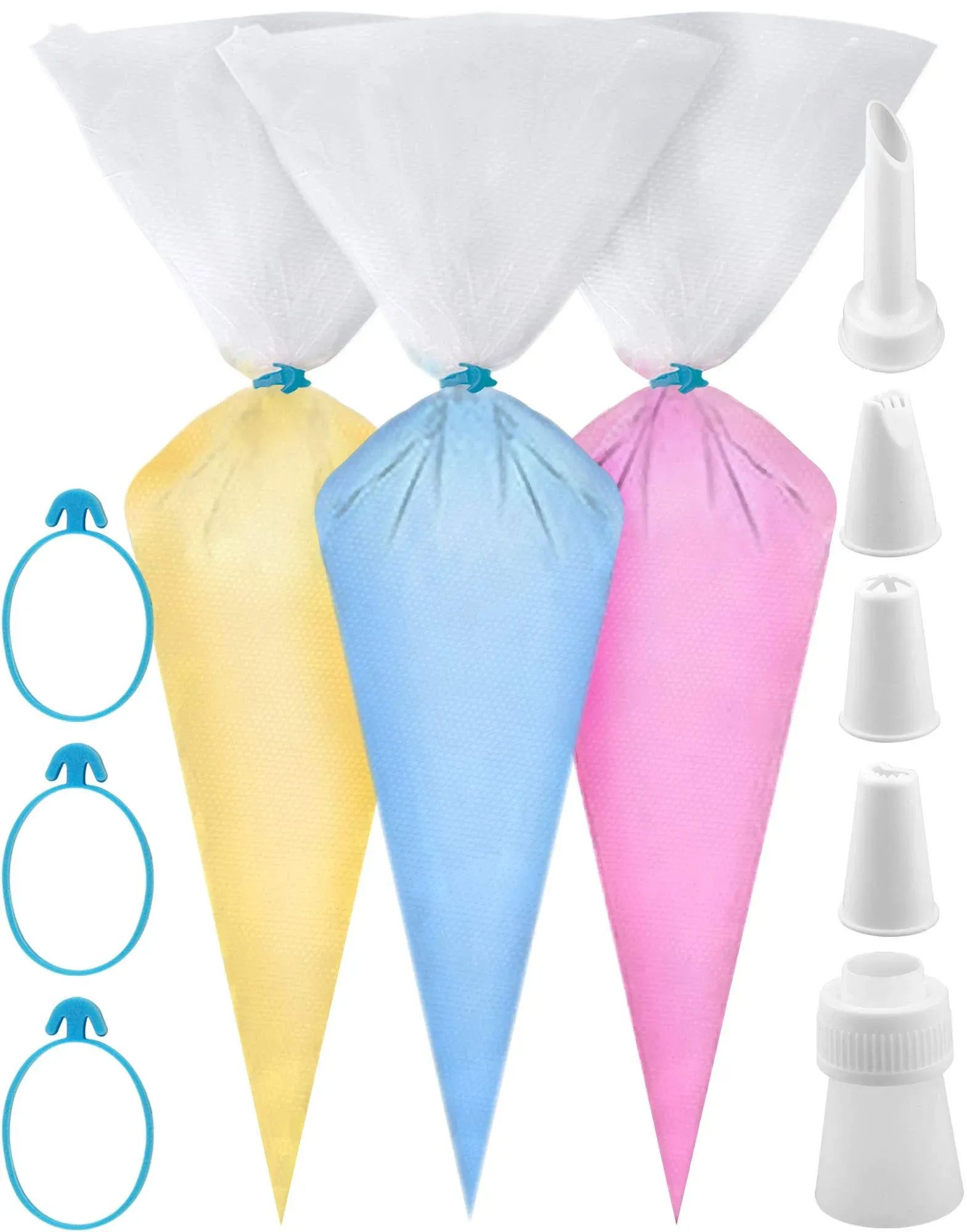 Pastry Bag - 100 Pieces 16 Inch [Extra Thick] Disposable Piping Bags Set with 8 decorating tips, 1 coupler and 3 Bag Ties for Cake Decorating Royal Frosting